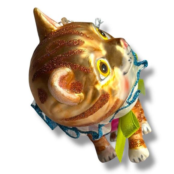 RAZ Imports Orange Tabby Cat Blown Glass Christmas Ornament Anthropomorphic 4” - Picture 13 of 16